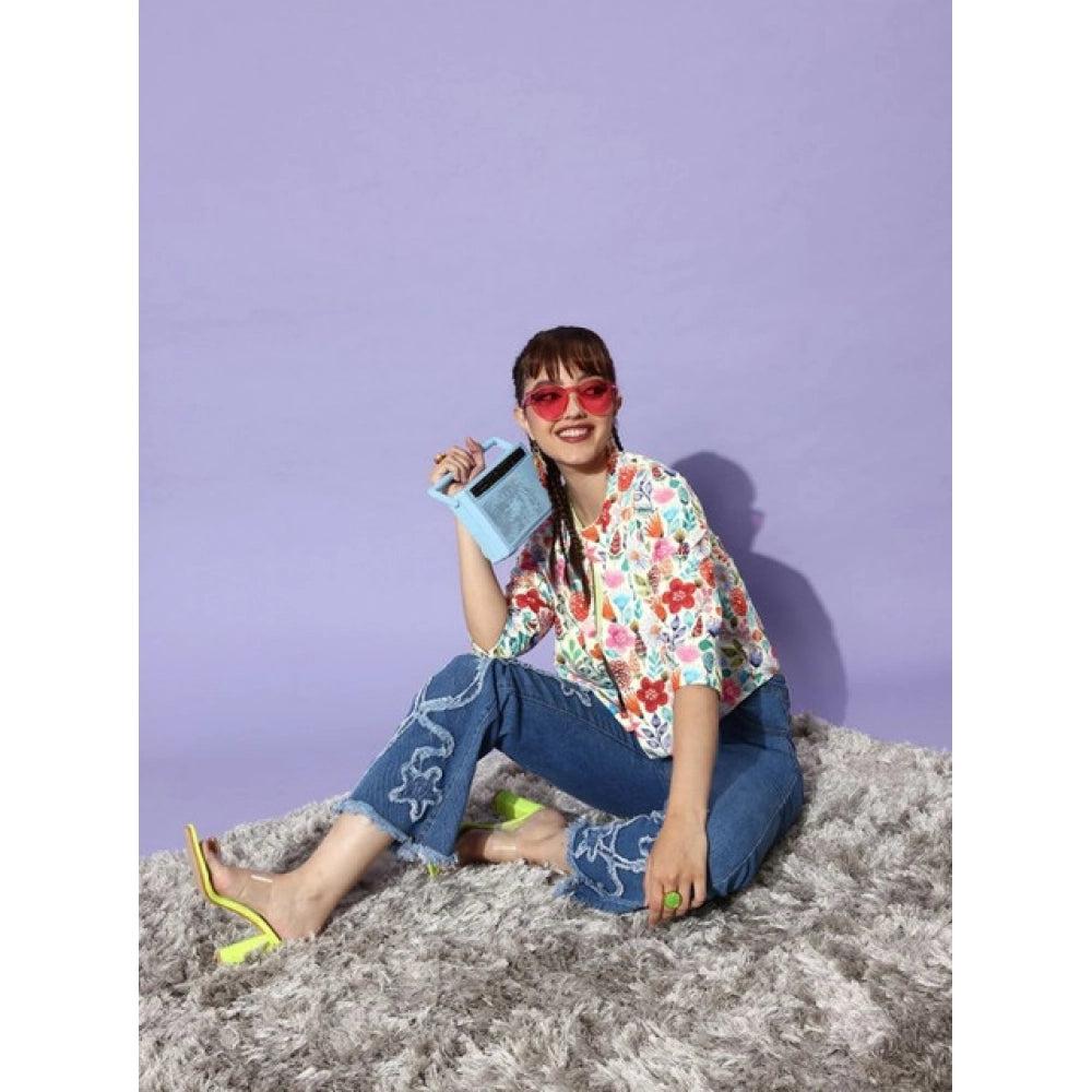 Women’s Multicolor Floral 3/4 Sleeve Button Shrug