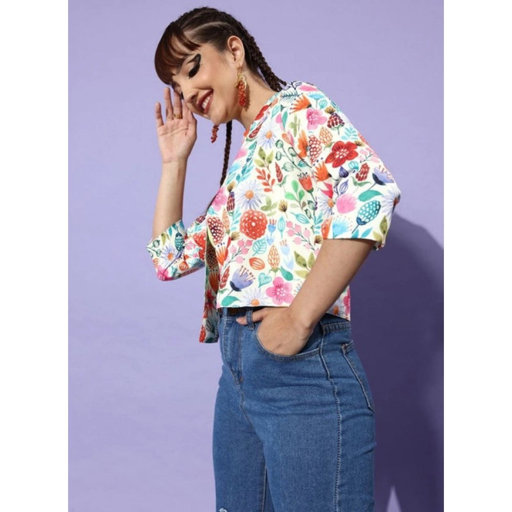 Women’s Multicolor Floral 3/4 Sleeve Button Shrug