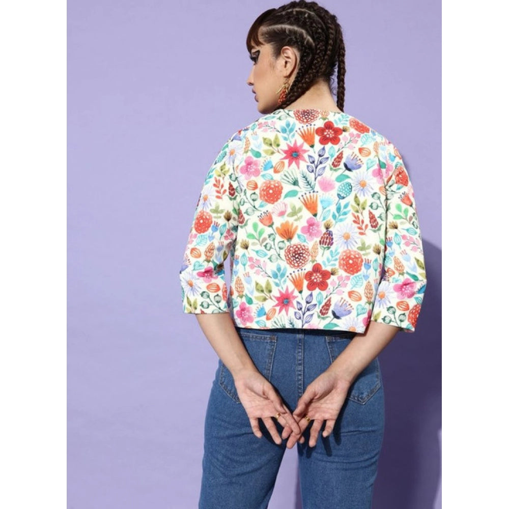 Women’s Multicolor Floral 3/4 Sleeve Button Shrug