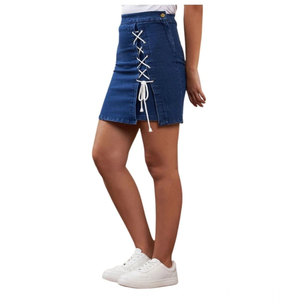 Women’s Blue Denim Lycra Button Mini Skirt