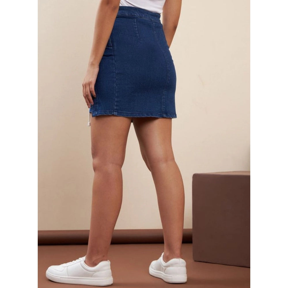 Women’s Blue Denim Lycra Button Mini Skirt