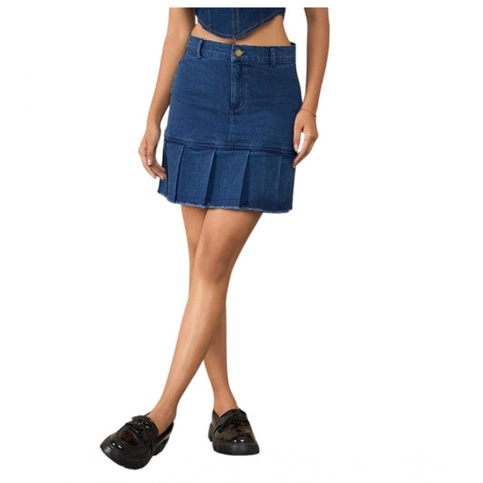 Women’s Blue Washed Denim Buttoned Skirt