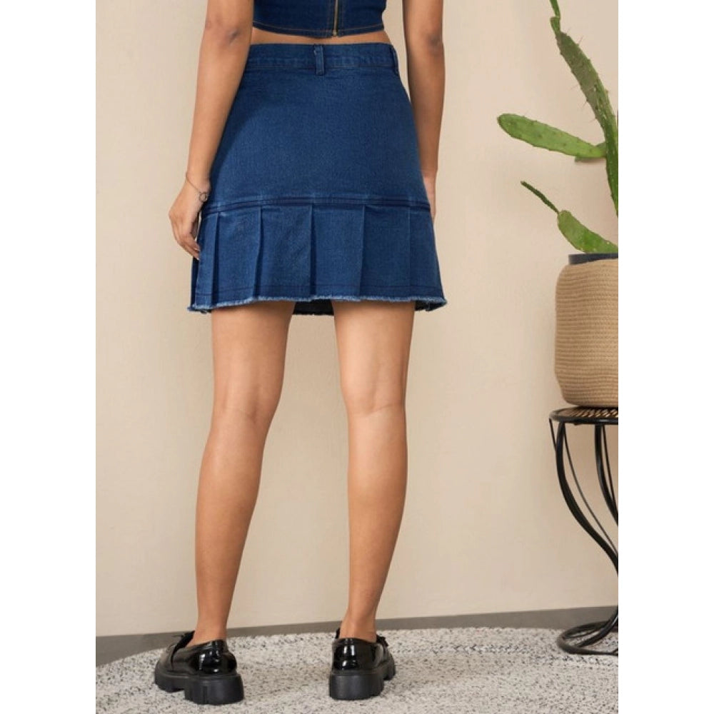 Women’s Blue Washed Denim Buttoned Skirt
