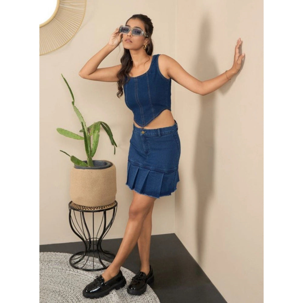 Women’s Blue Washed Denim Buttoned Skirt