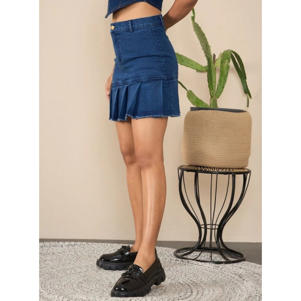 Women’s Blue Washed Denim Buttoned Skirt