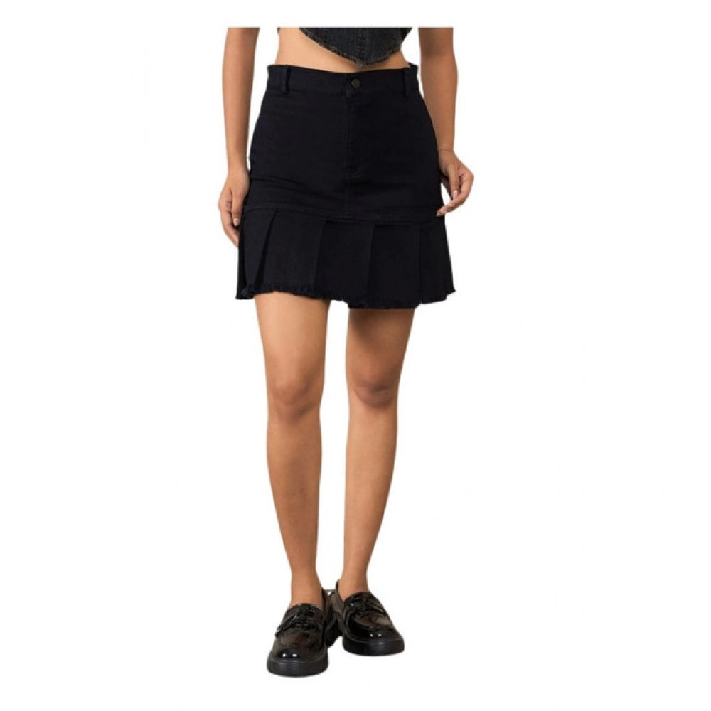 Women’s Black Washed Denim Buttoned Mini Skirt