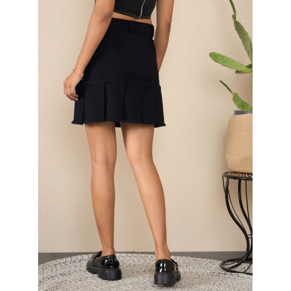 Women’s Black Washed Denim Buttoned Mini Skirt
