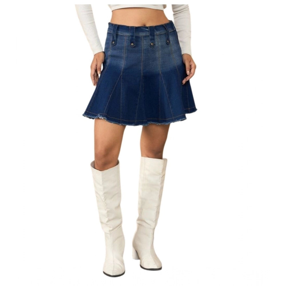 Women’s Washed Denim Buttoned Mini Skirt – Blue