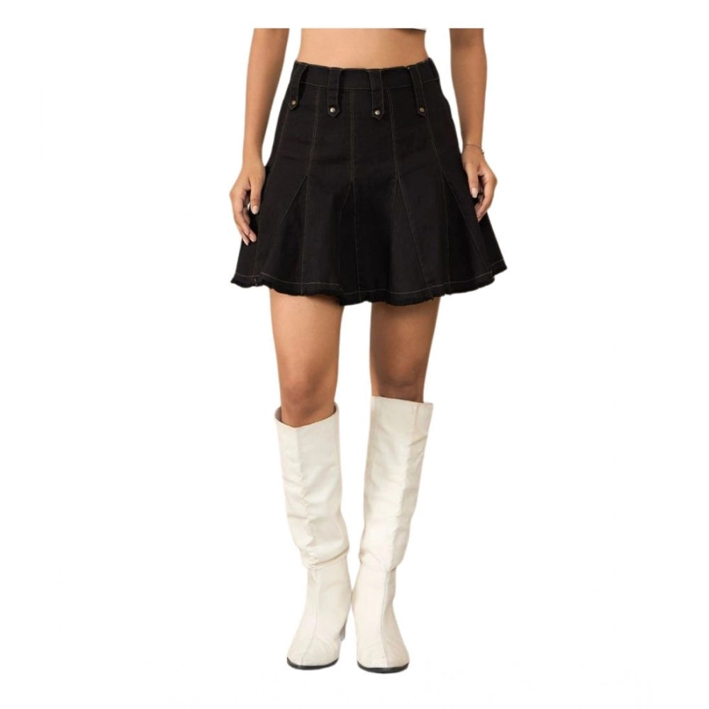Women’s Washed Denim Buttoned Mini Skirt – Black