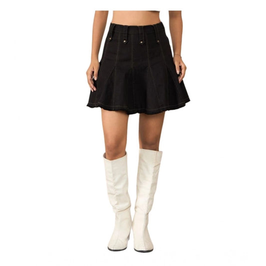 Women’s Washed Denim Buttoned Mini Skirt – Black