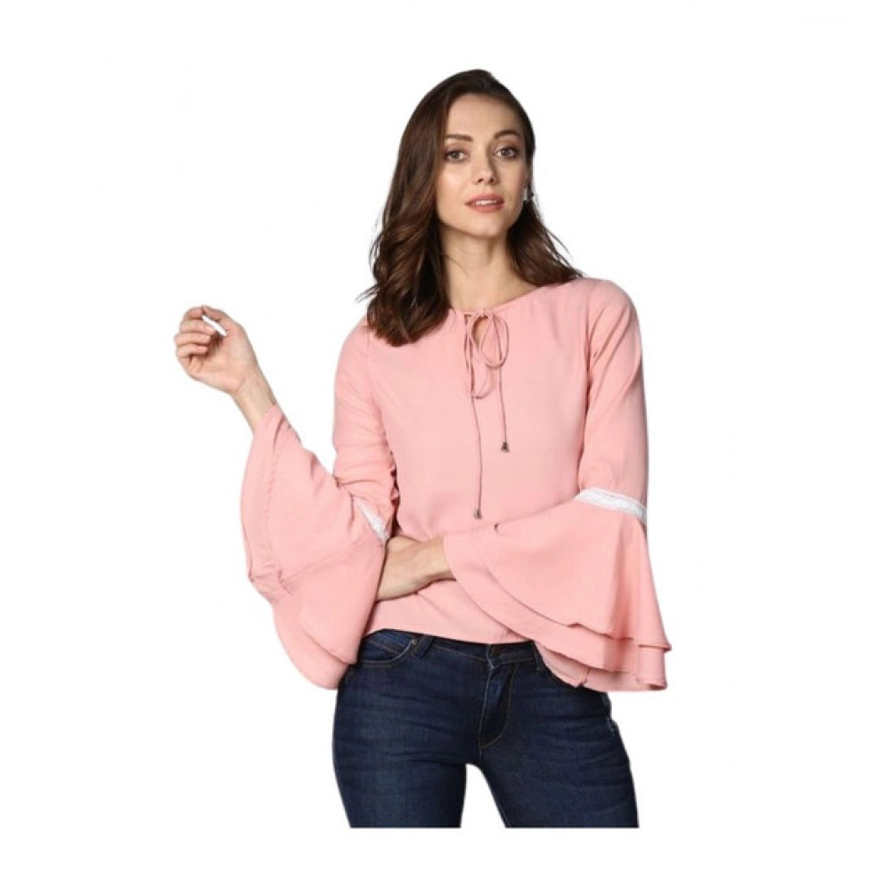 Women's Solid Bell Sleeve Top – Pink