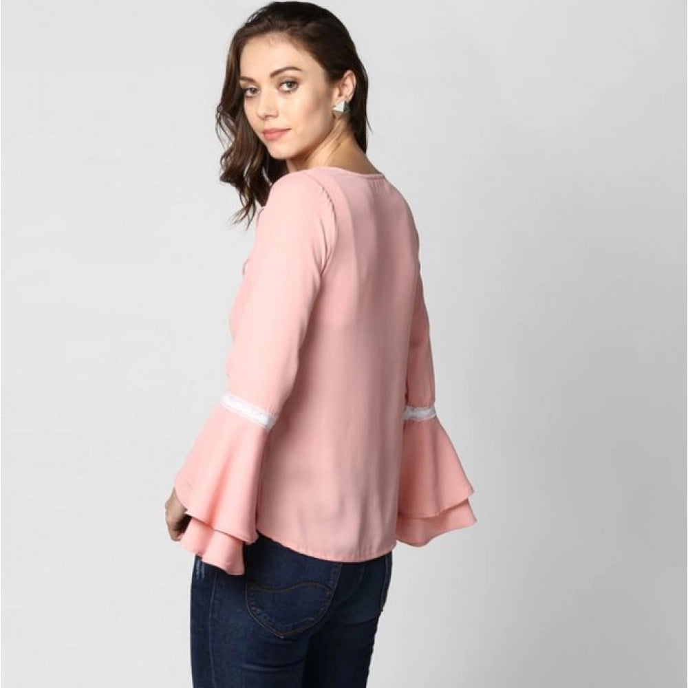 Women's Solid Bell Sleeve Top – Pink