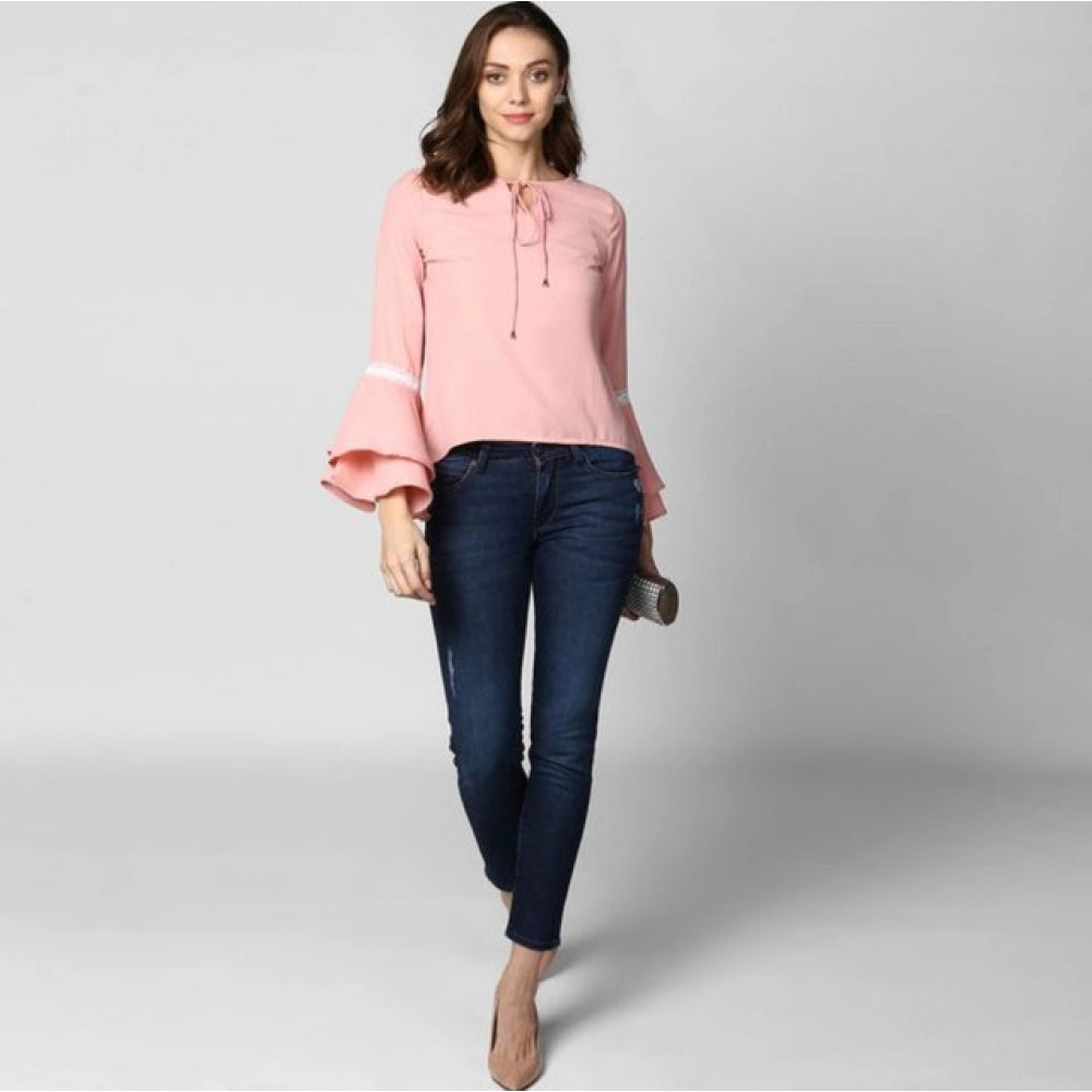 Women's Solid Bell Sleeve Top – Pink
