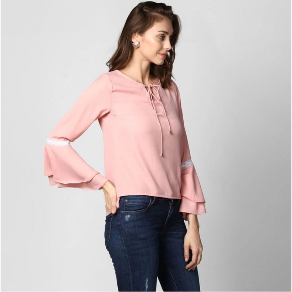 Women's Solid Bell Sleeve Top – Pink
