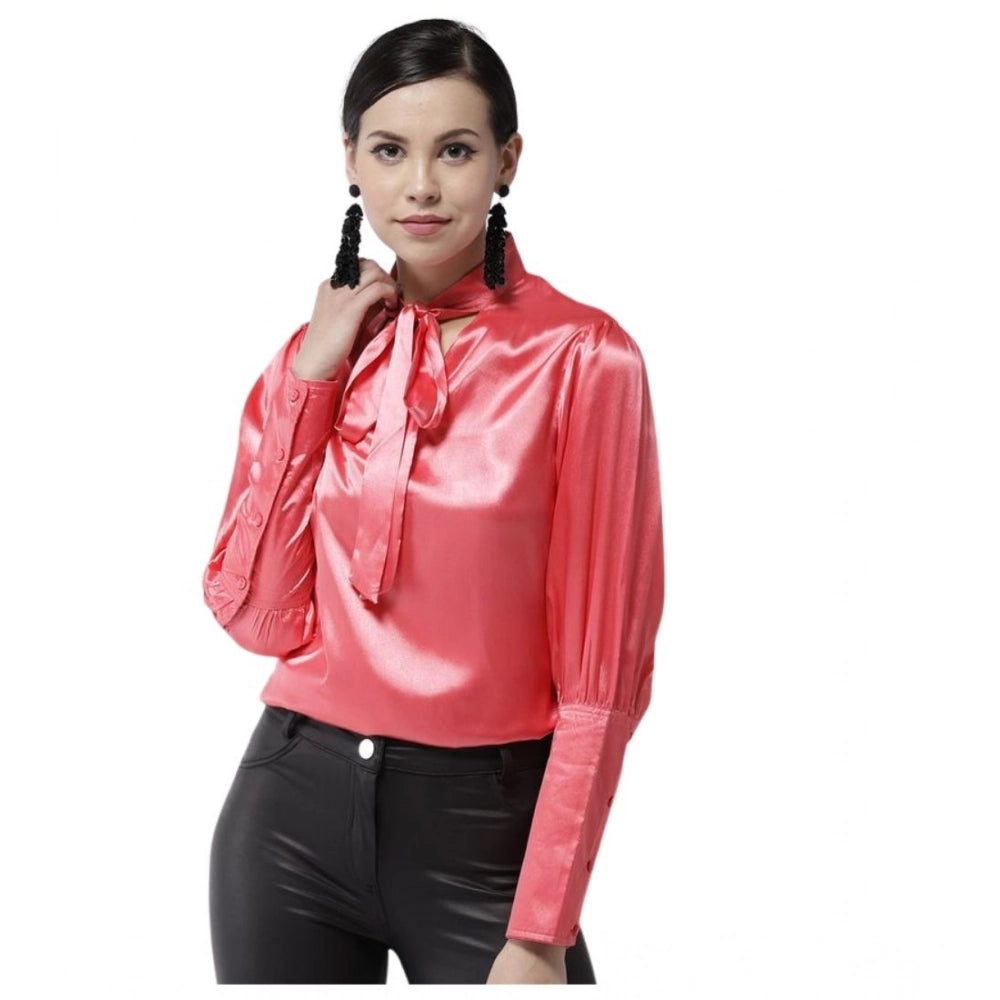 Women's Solid Long Sleeve Top – Coral