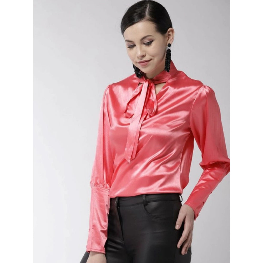 Women's Solid Long Sleeve Top – Coral