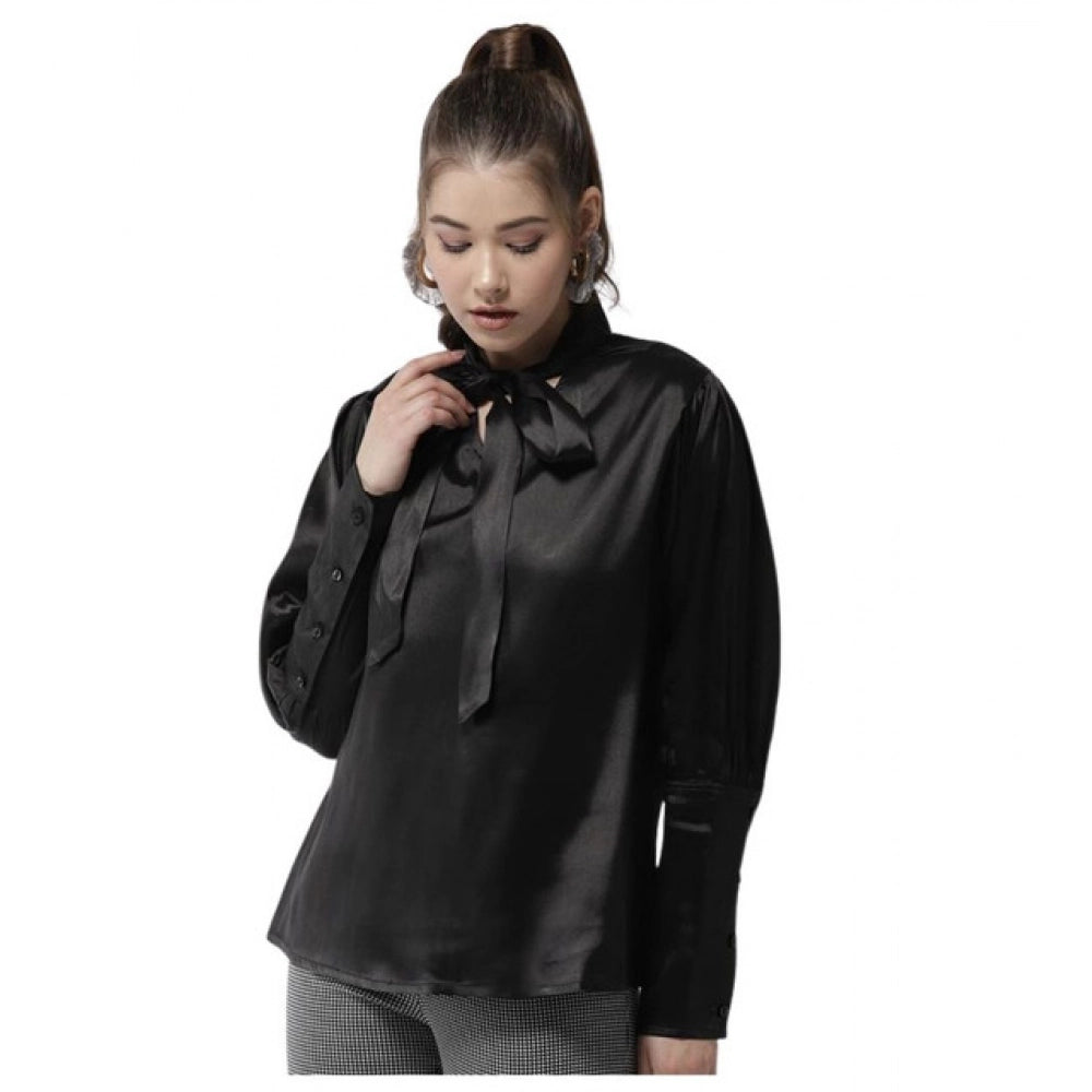 Women's Solid Long Sleeve Top – Black