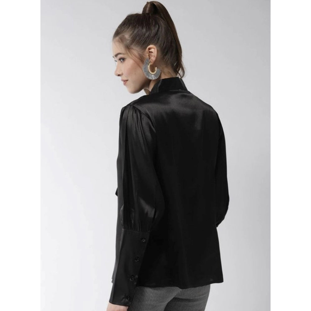 Women's Solid Long Sleeve Top – Black