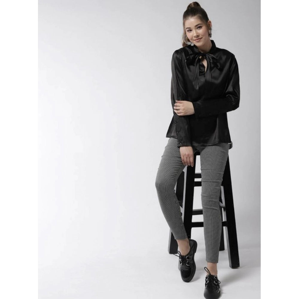 Women's Solid Long Sleeve Top – Black