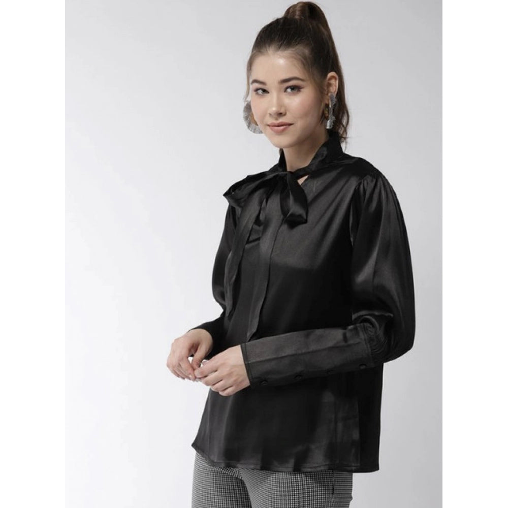 Women's Solid Long Sleeve Top – Black