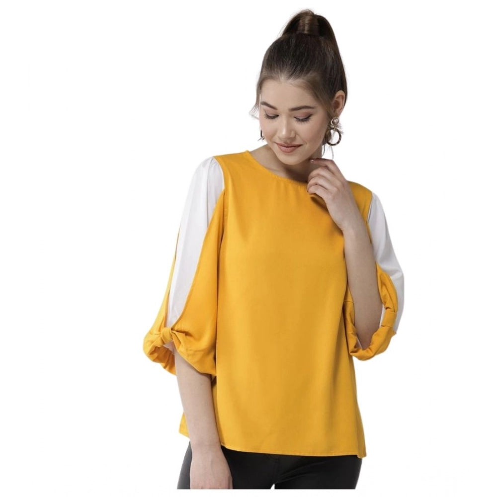 Women's Colour Block Slit Sleeve Top – Yellow & White