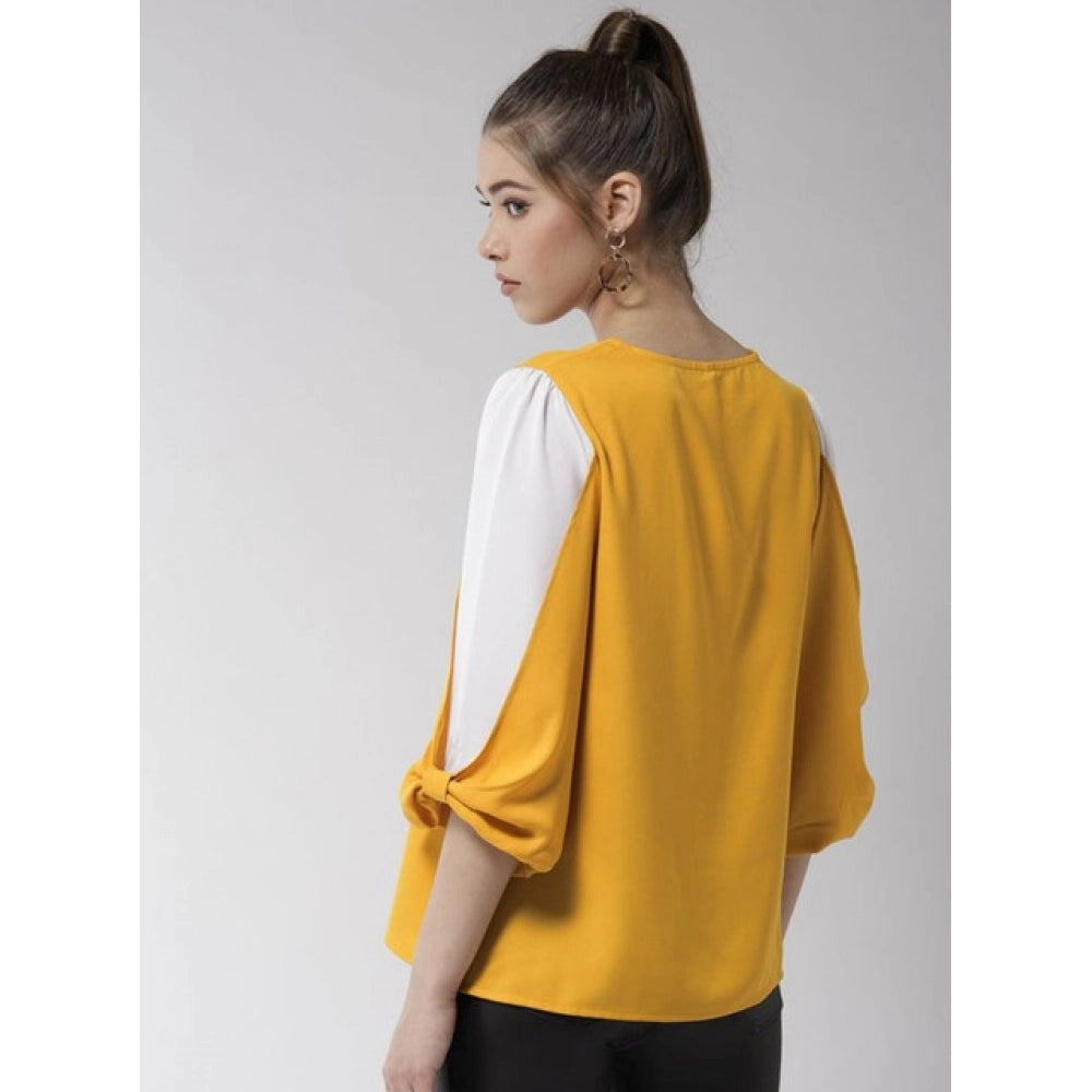 Women's Colour Block Slit Sleeve Top – Yellow & White