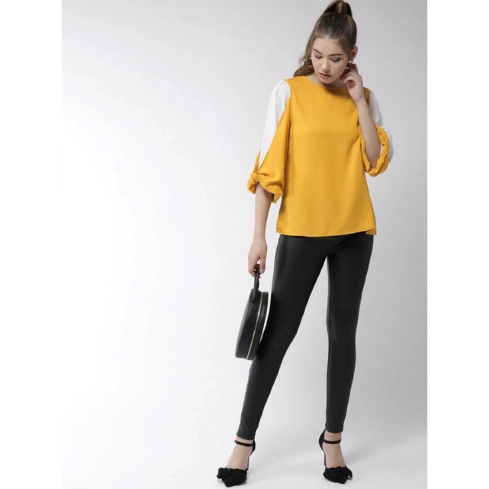 Women's Colour Block Slit Sleeve Top – Yellow & White