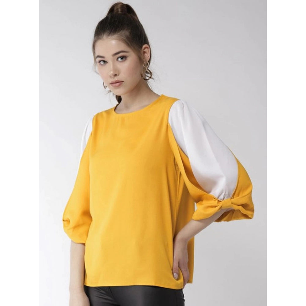 Women's Colour Block Slit Sleeve Top – Yellow & White