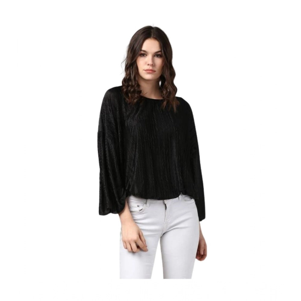 Women's Pleated Balloon Sleeve Top – Black