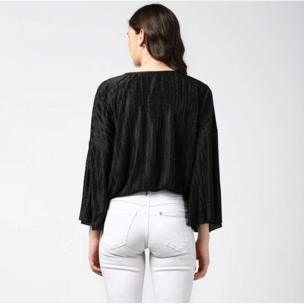 Women's Pleated Balloon Sleeve Top – Black