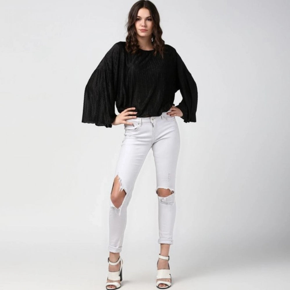 Women's Pleated Balloon Sleeve Top – Black
