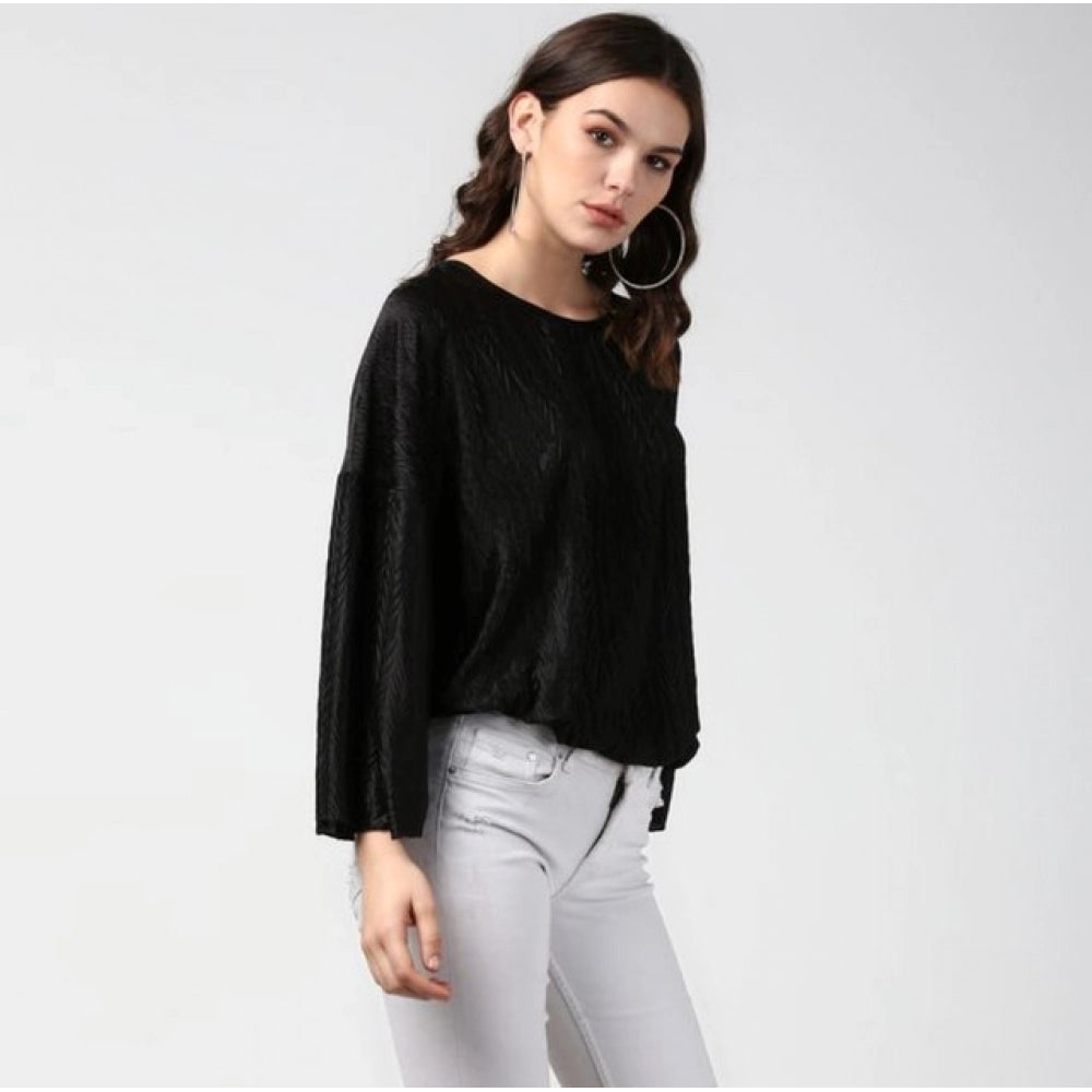Women's Pleated Balloon Sleeve Top – Black