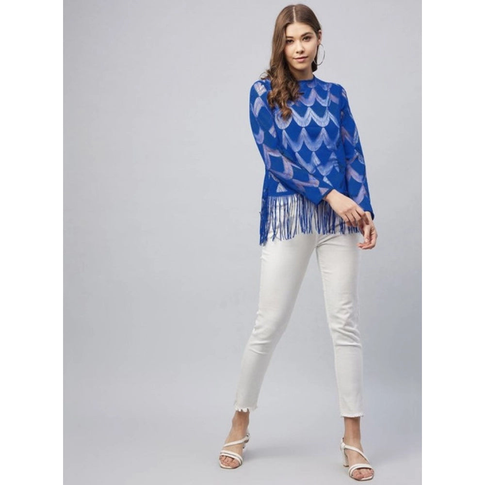 Women's Lace Self-Design Long Sleeve Top – Blue