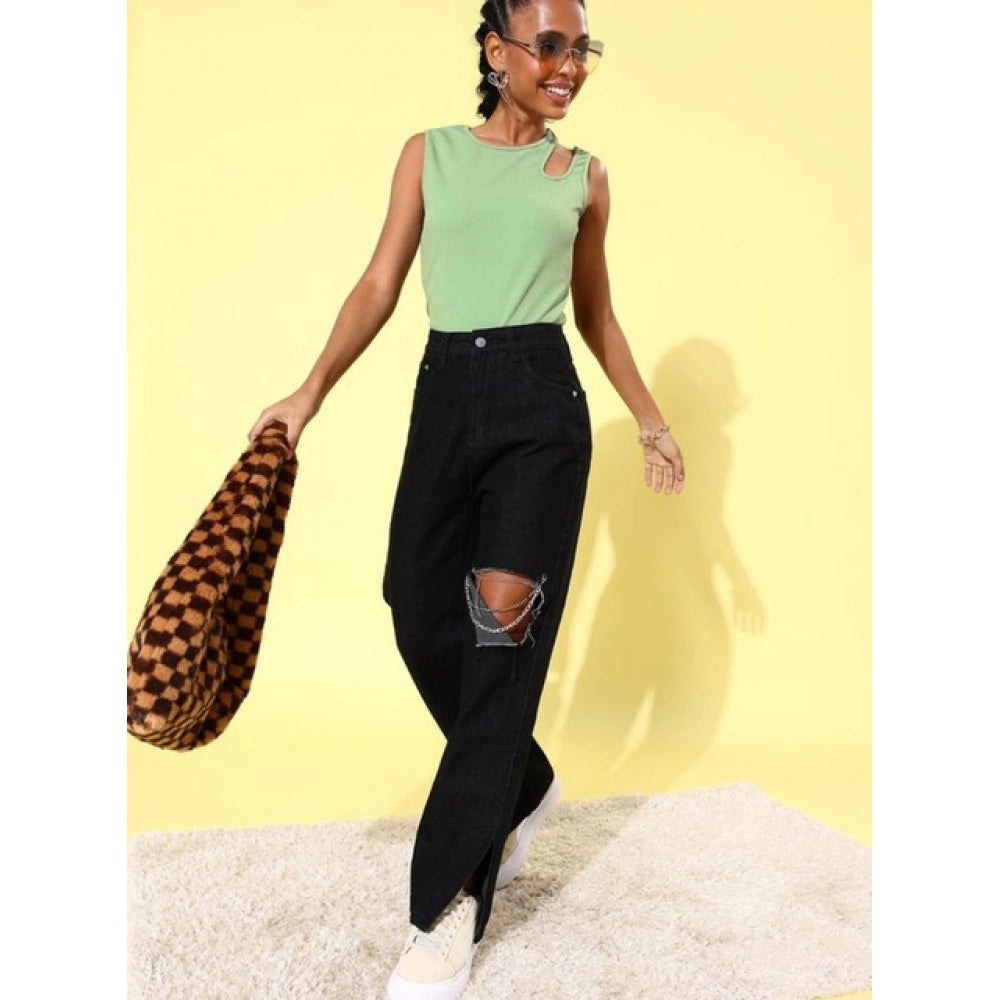 Women's Polyester Lycra Solid Sleeveless Top – Green | Stretchable Casual Regular Fit Top