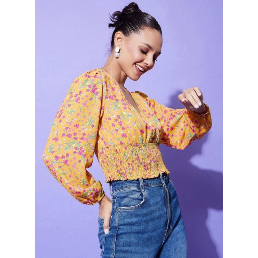Women's Polyester Floral Print Full Sleeve Casual Top – Multicolor | Soft & Stylish Regular Fit