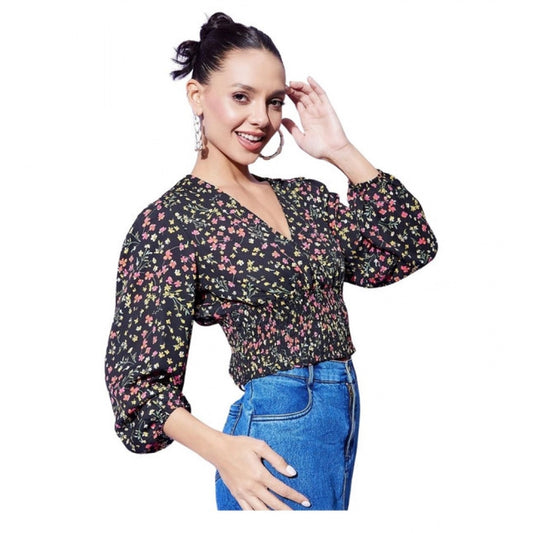 Women's Polyester Floral Print Full Sleeve Regular Fit Top – Multicolor