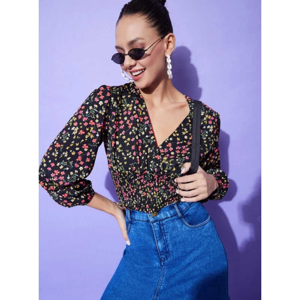 Women's Polyester Floral Print Full Sleeve Regular Fit Top – Multicolor