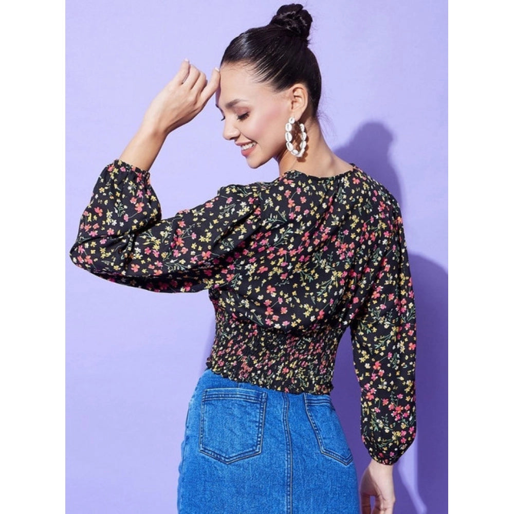 Women's Polyester Floral Print Full Sleeve Regular Fit Top – Multicolor