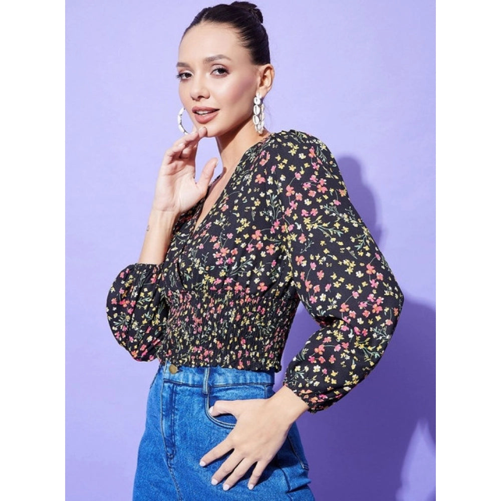 Women's Polyester Floral Print Full Sleeve Regular Fit Top – Multicolor