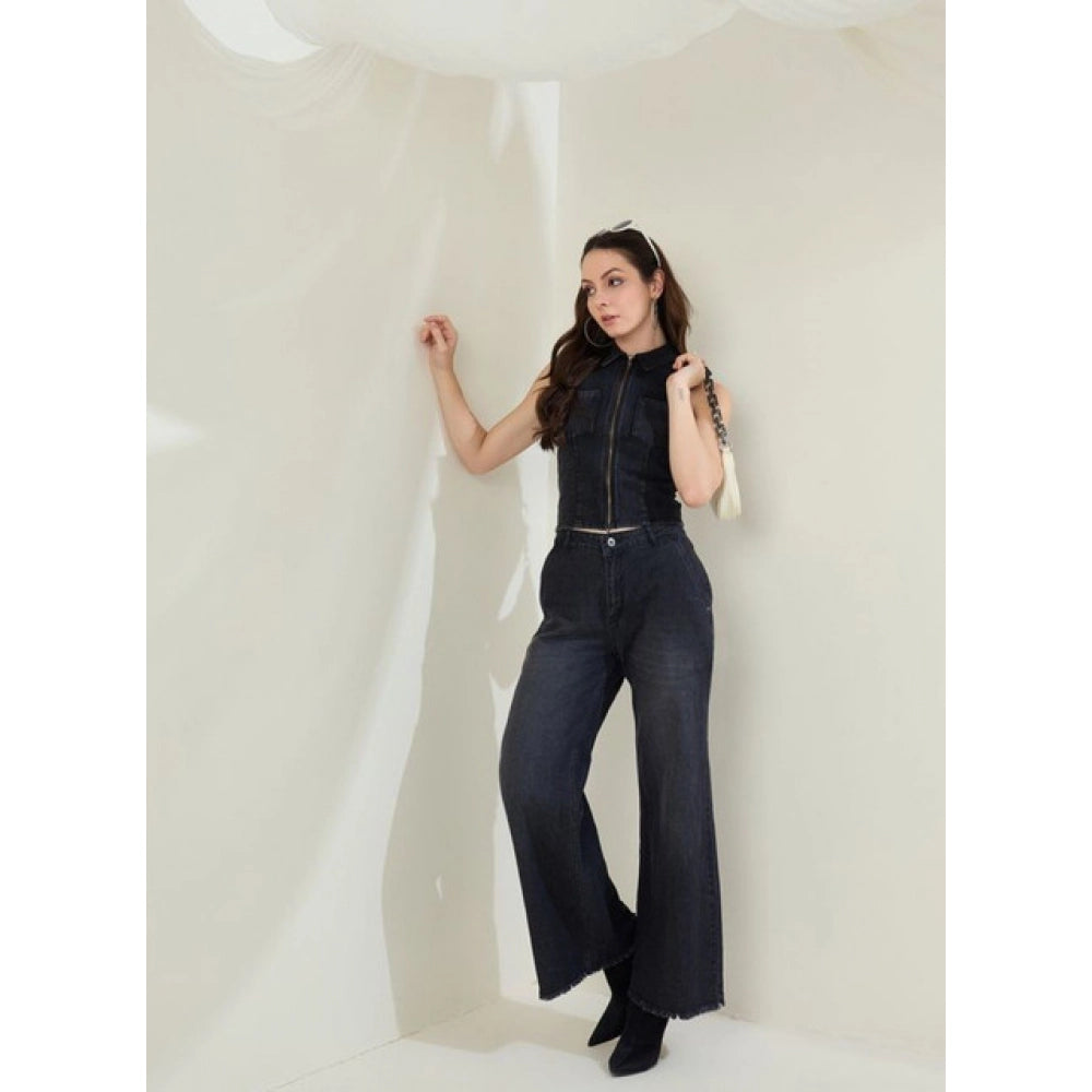 Women’s Black Denim Lycra Sleeveless Top