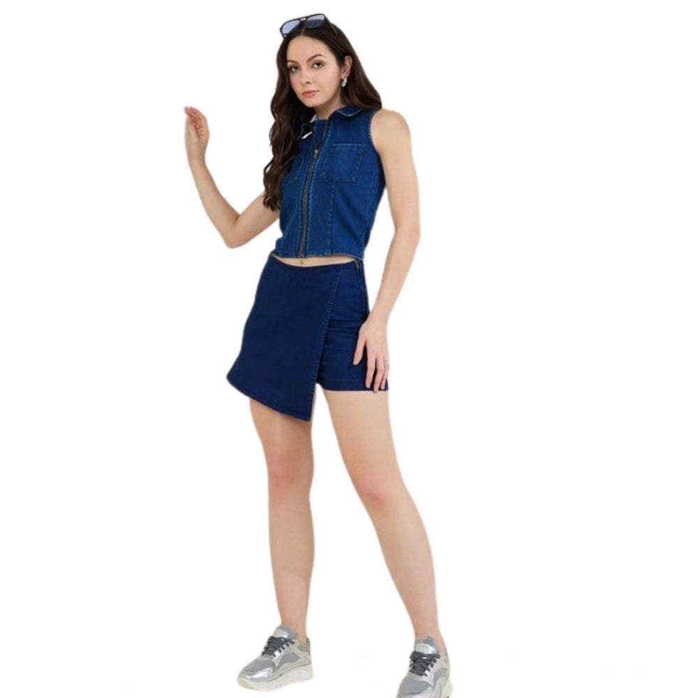 Women’s Blue Denim Lycra Sleeveless Top