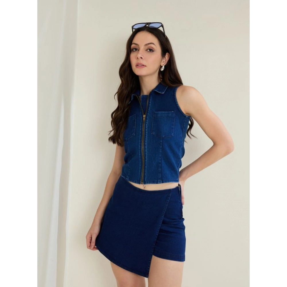Women’s Blue Denim Lycra Sleeveless Top