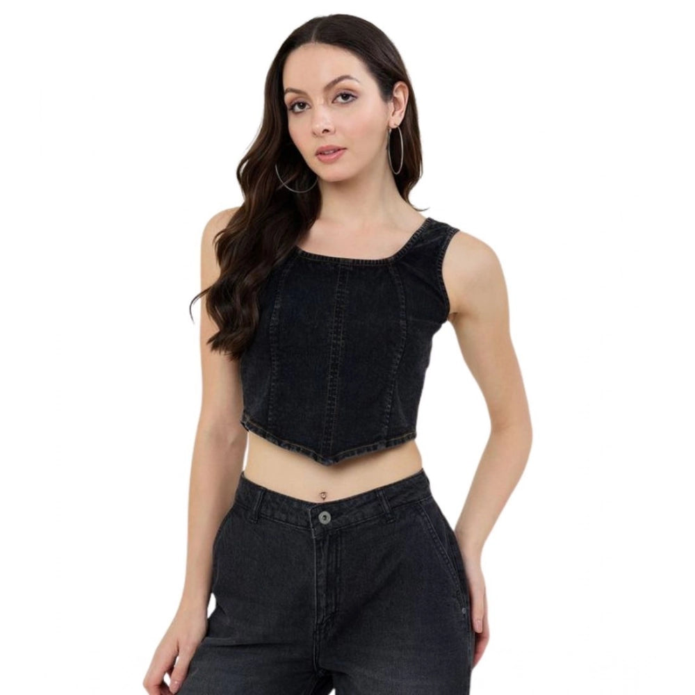 Women’s Black Denim Lycra Crop Top