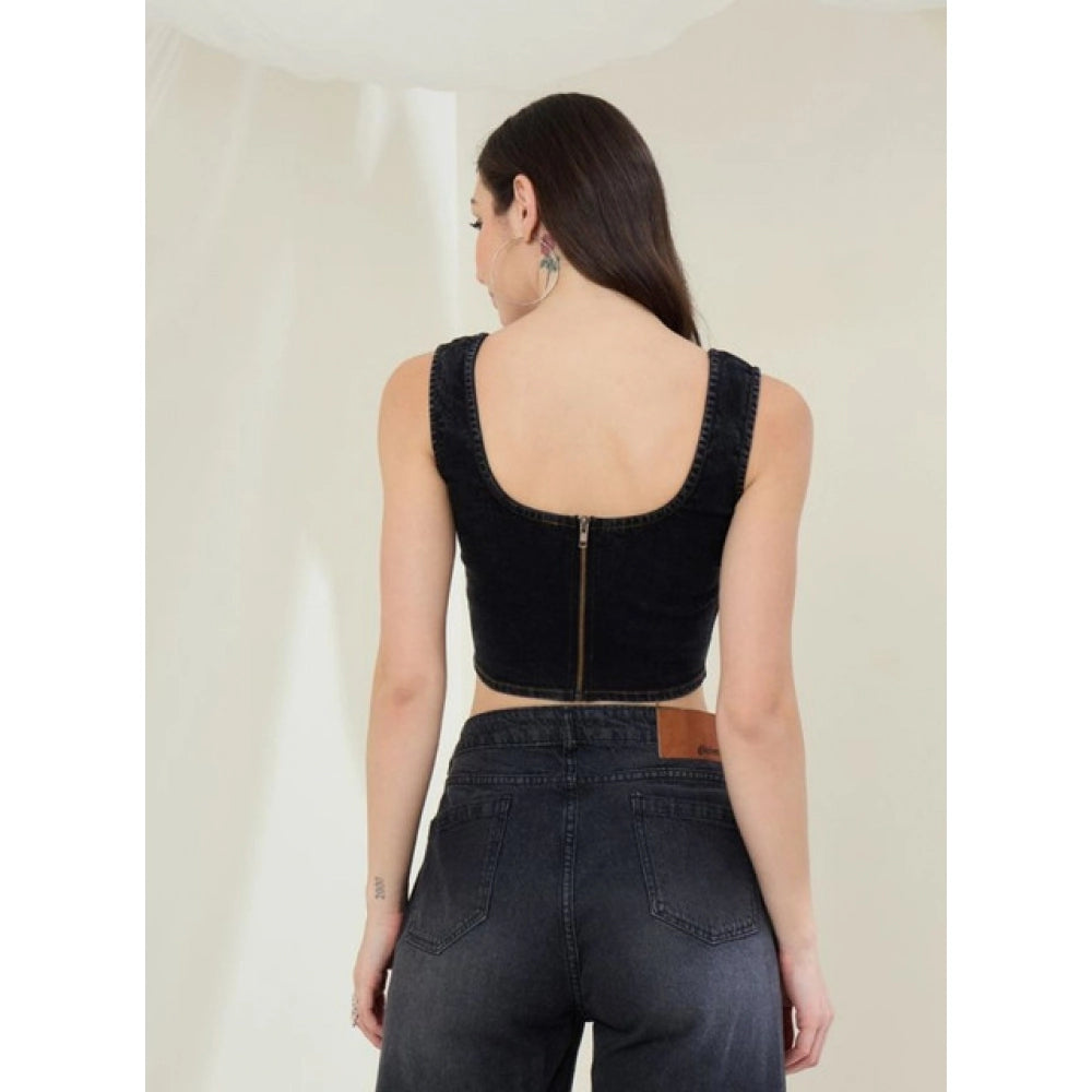 Women’s Black Denim Lycra Crop Top