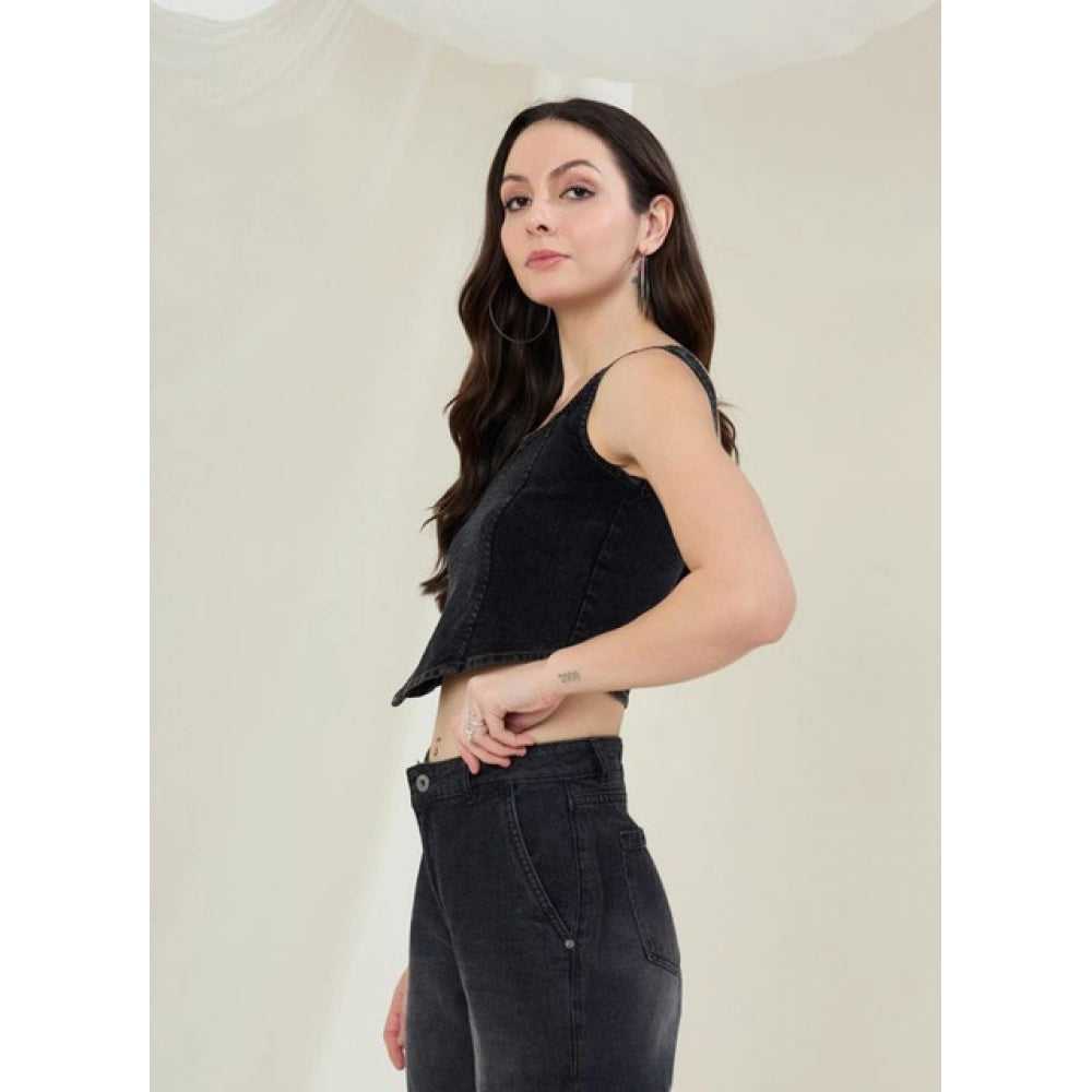 Women’s Black Denim Lycra Crop Top