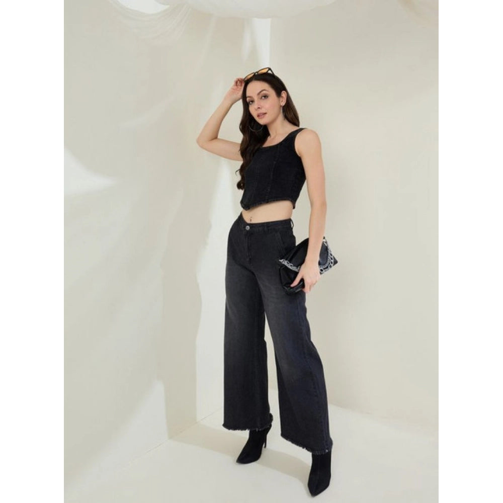 Women’s Black Denim Lycra Crop Top