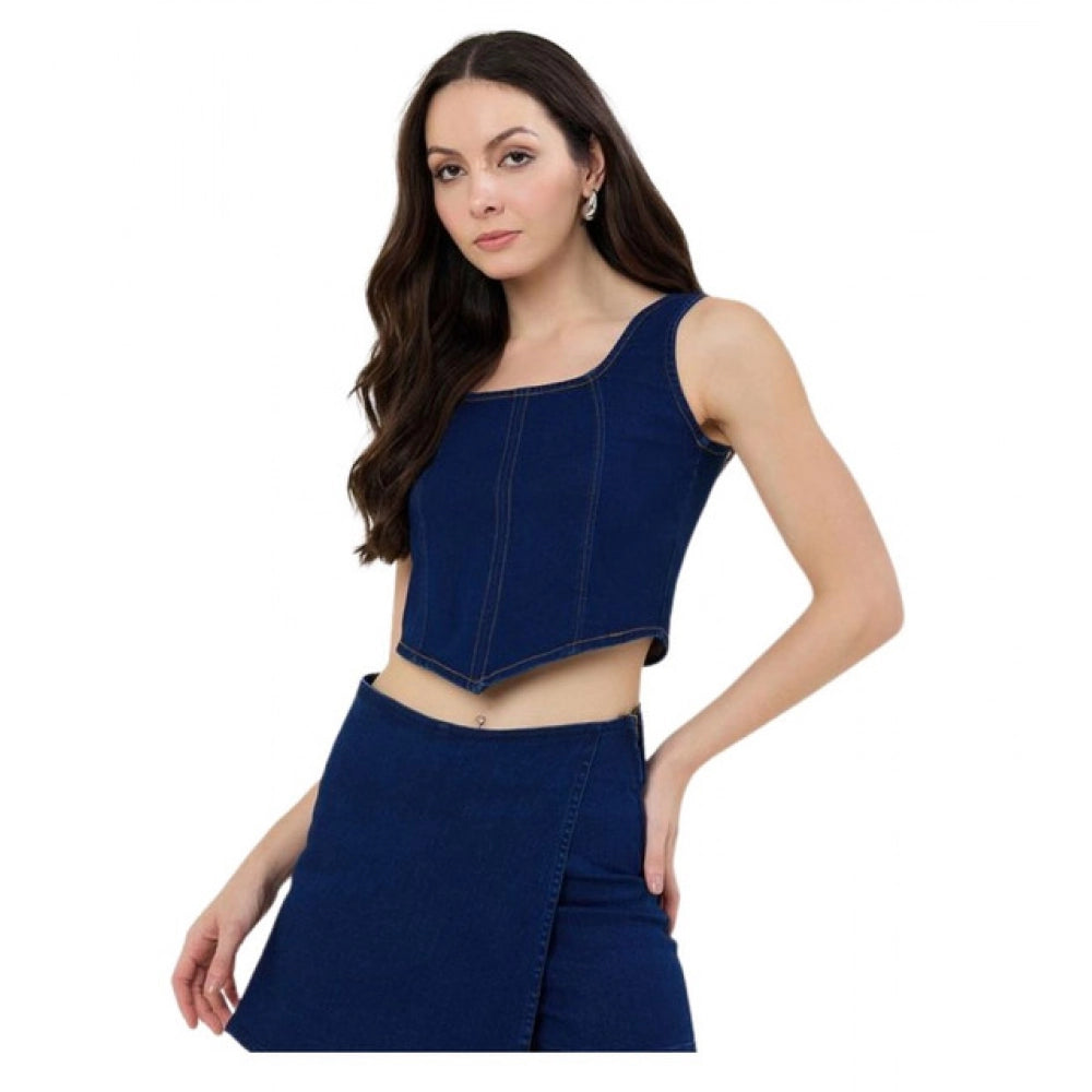 Women’s Blue Denim Lycra Crop Top