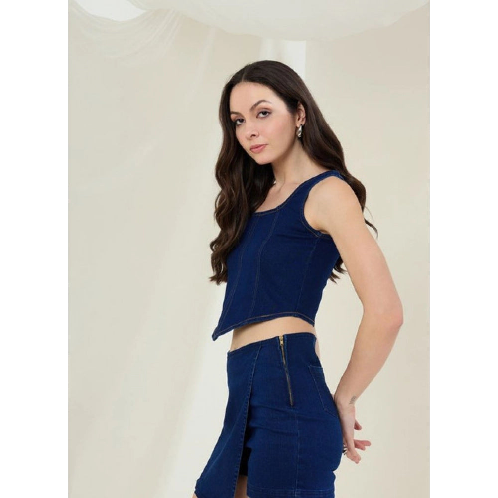 Women’s Blue Denim Lycra Crop Top
