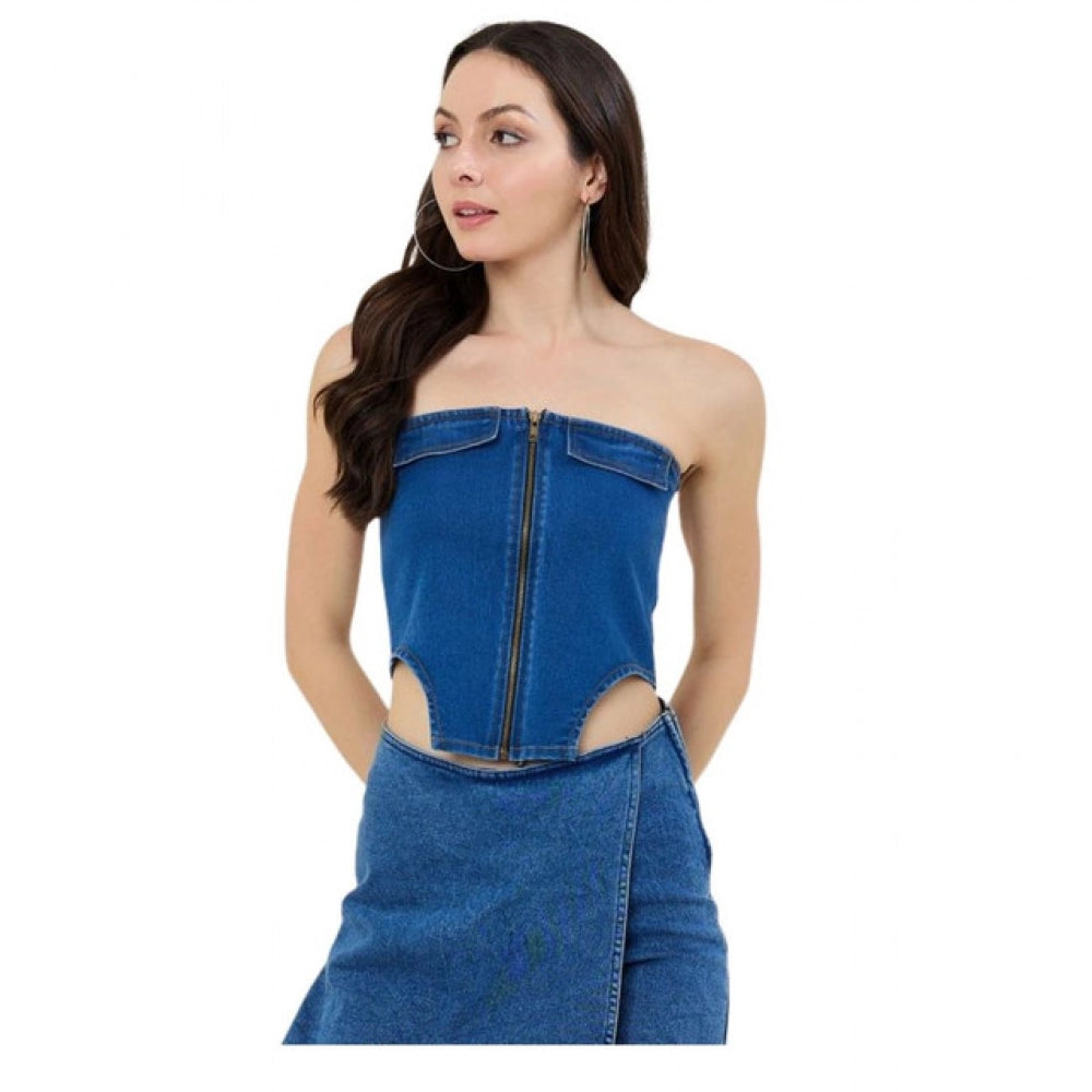 Women’s Blue Denim Lycra Strapless Top