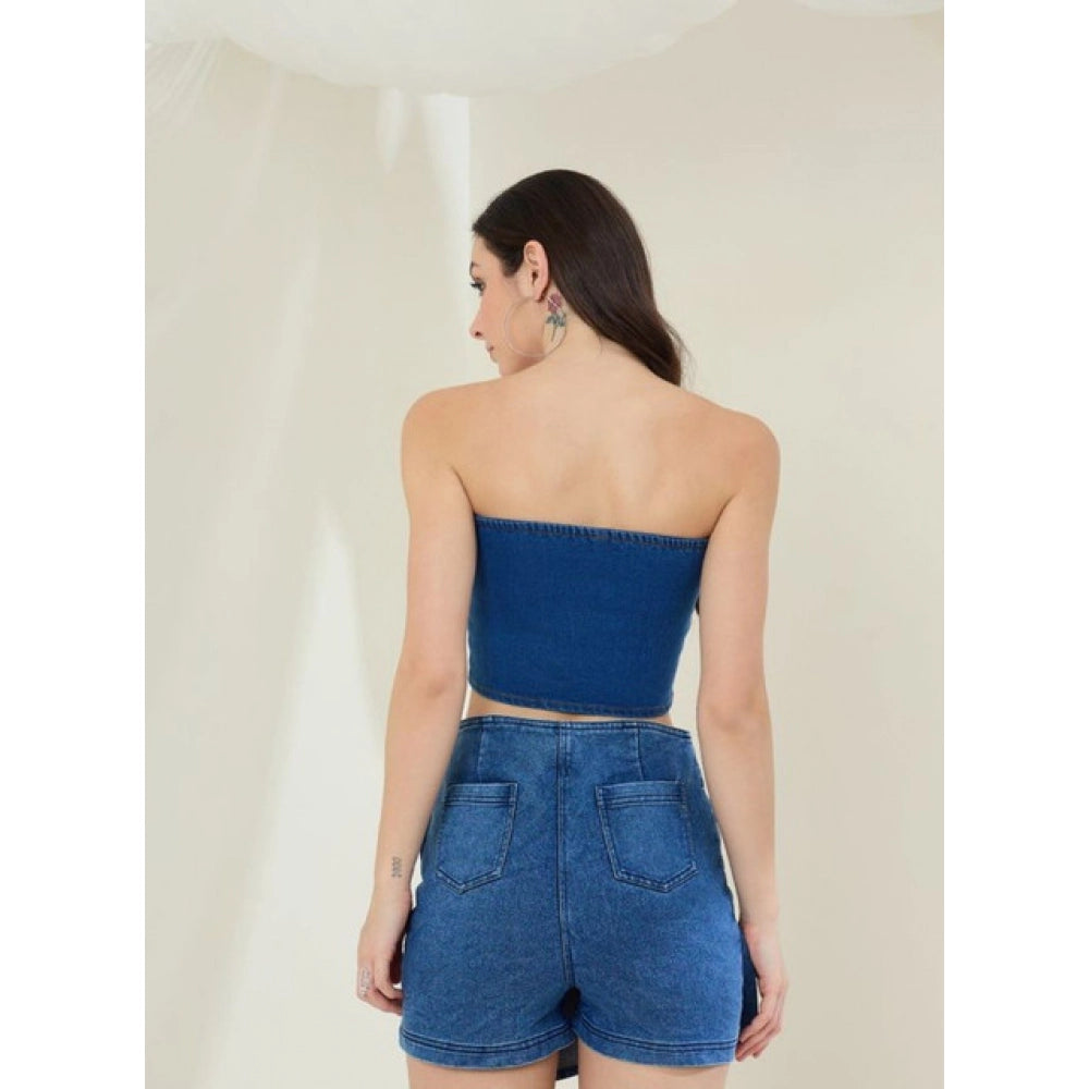 Women’s Blue Denim Lycra Strapless Top